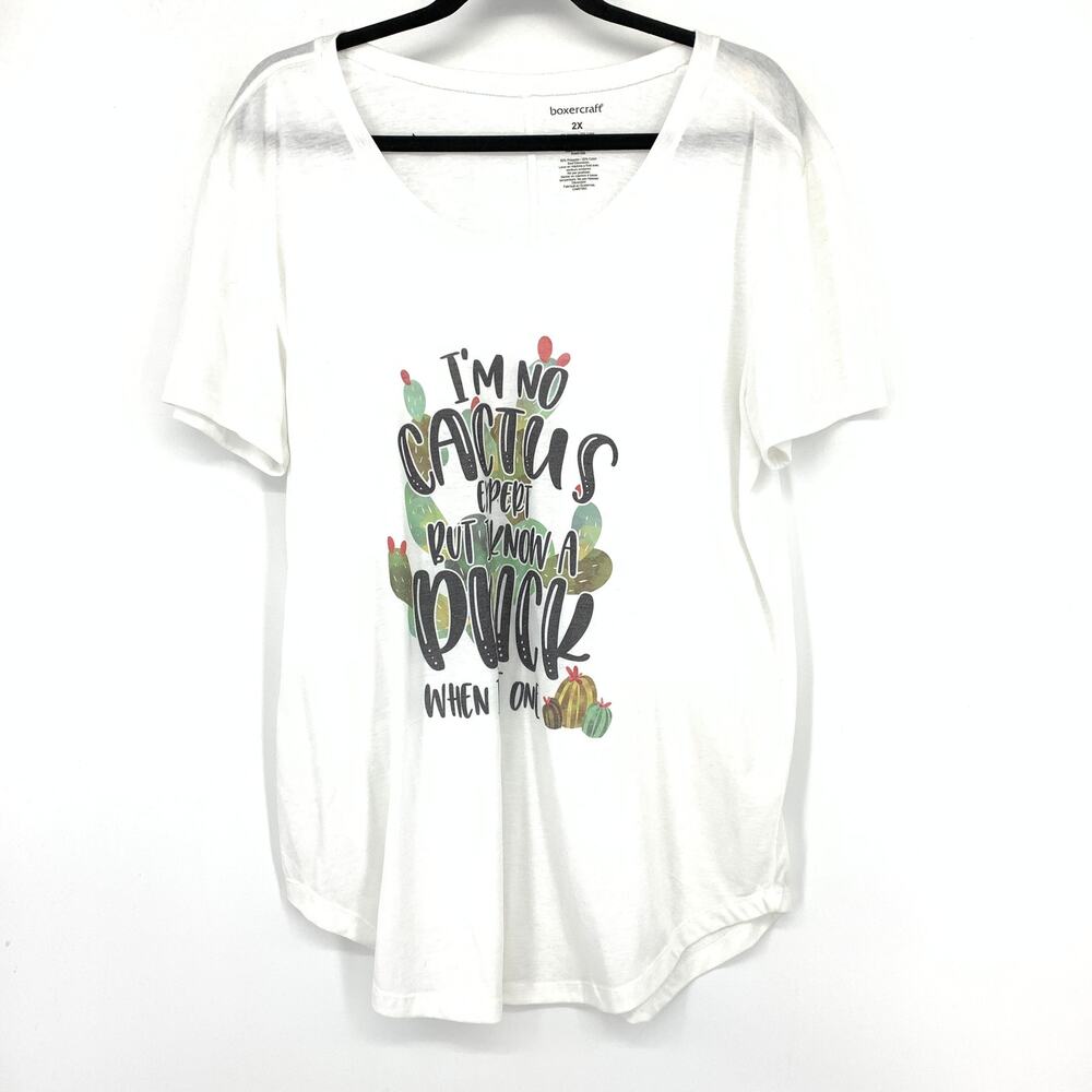 Boxercraft Short Sleeve Graphic T-Shirt Womens Sz 2X White Funny Cactus Phrase